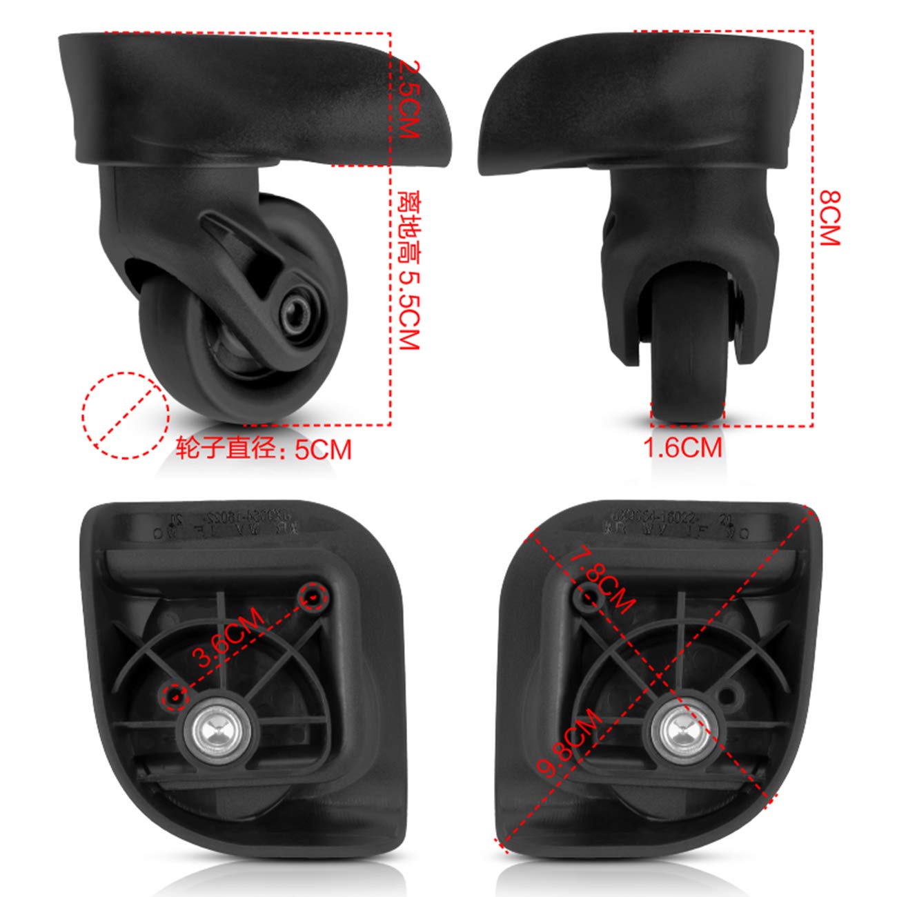 Sostituzione Ruote Bagagliaio, Ruote for valigie, Ruote for Bagagli, Ruote girevoli in plastica a 360°, Ruote di Ricambio for valigie da Viaggio, Ruote for valigie ...