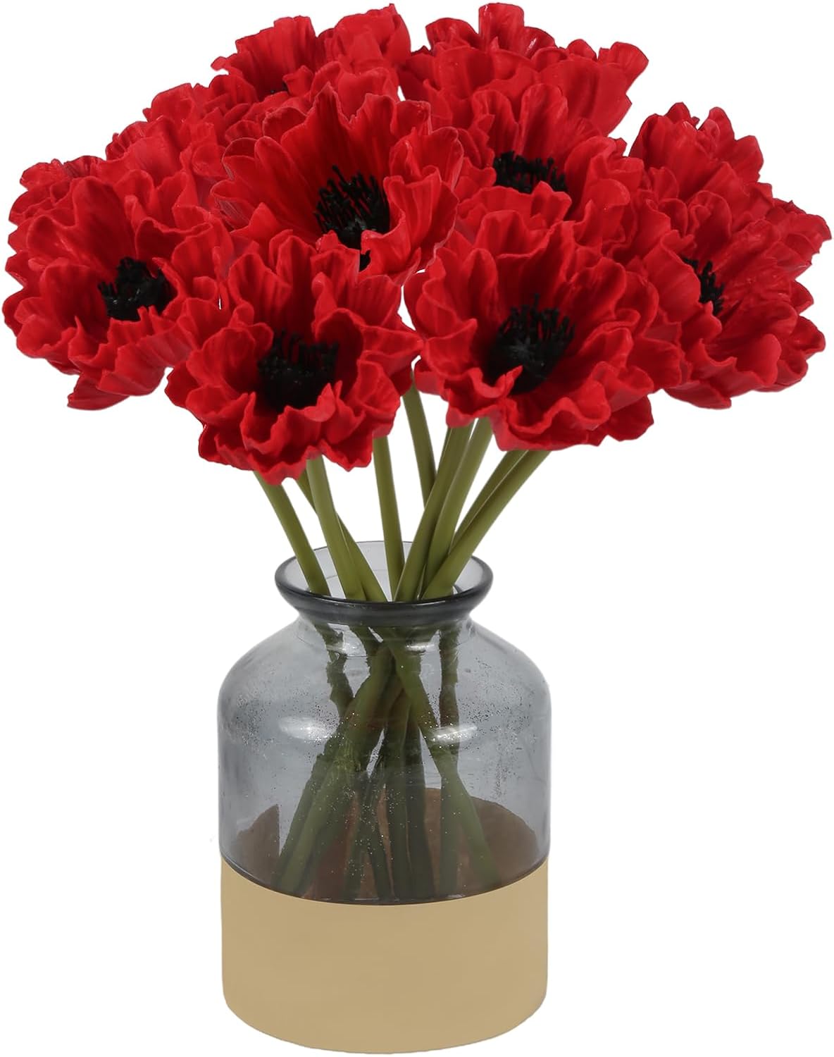 IPOPU Red Poppies Artificial Flowers 10PCS Real Touch 13" Fake Poppies Artificial Red Flowers for Veterans Day Floral Centerpieces, Tables, Wedding Decorations, Reception