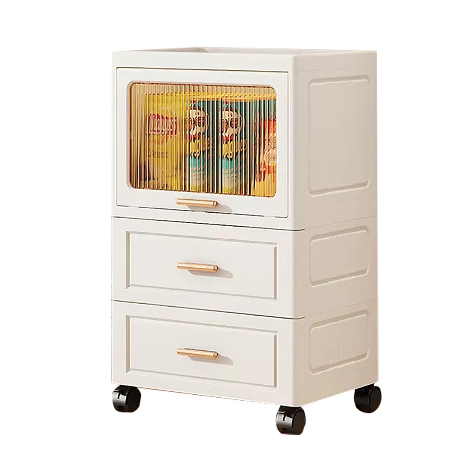 House of Quirk Plastic Bathroom Floor Storage Box, Space-Saving Bathroom Storage Unit, Freestanding Box with 2 Drawers and 1 Flip-Top Box (35cm Beige)