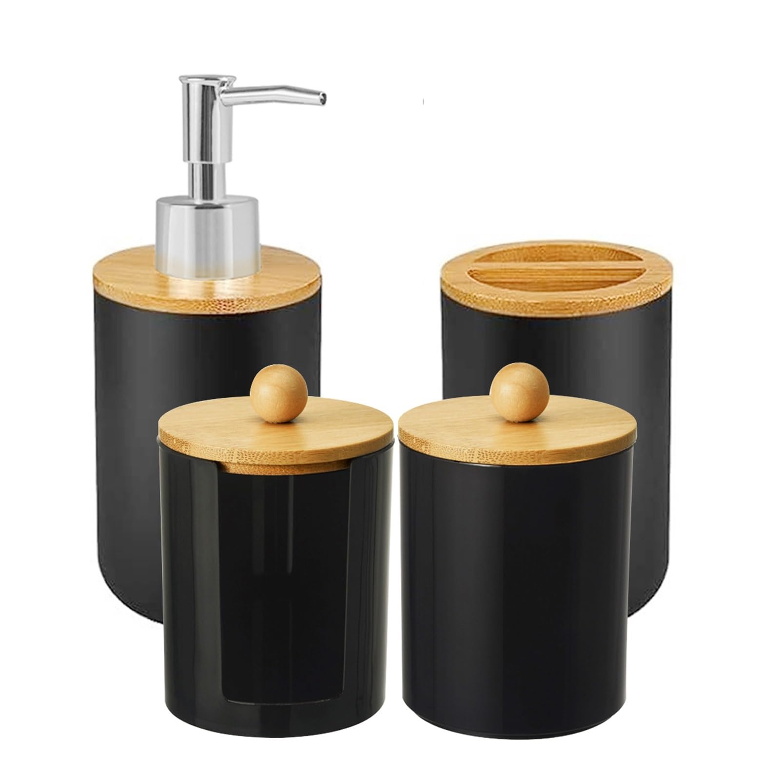 Set de Accesorios de Baño Juego de baño con dispensador de jabón, Soporte for Cepillo de Dientes y Caja de algodón for decoración del hogar, Caja de Almacenamiento(Black)