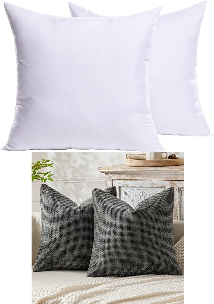 MIULEE Set of 2 Throw Pillow Inserts and Pack of 2 Decorative Pillow Covers 18x18 Inch
