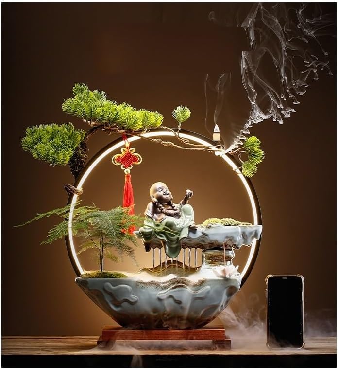 Desk Fountain Tabletop Fountain Creative Chinese Circulation Ceramic Water Flow Fountain Living Room Office Desktop Wealth-Making Ornaments Water Fountain Indoor