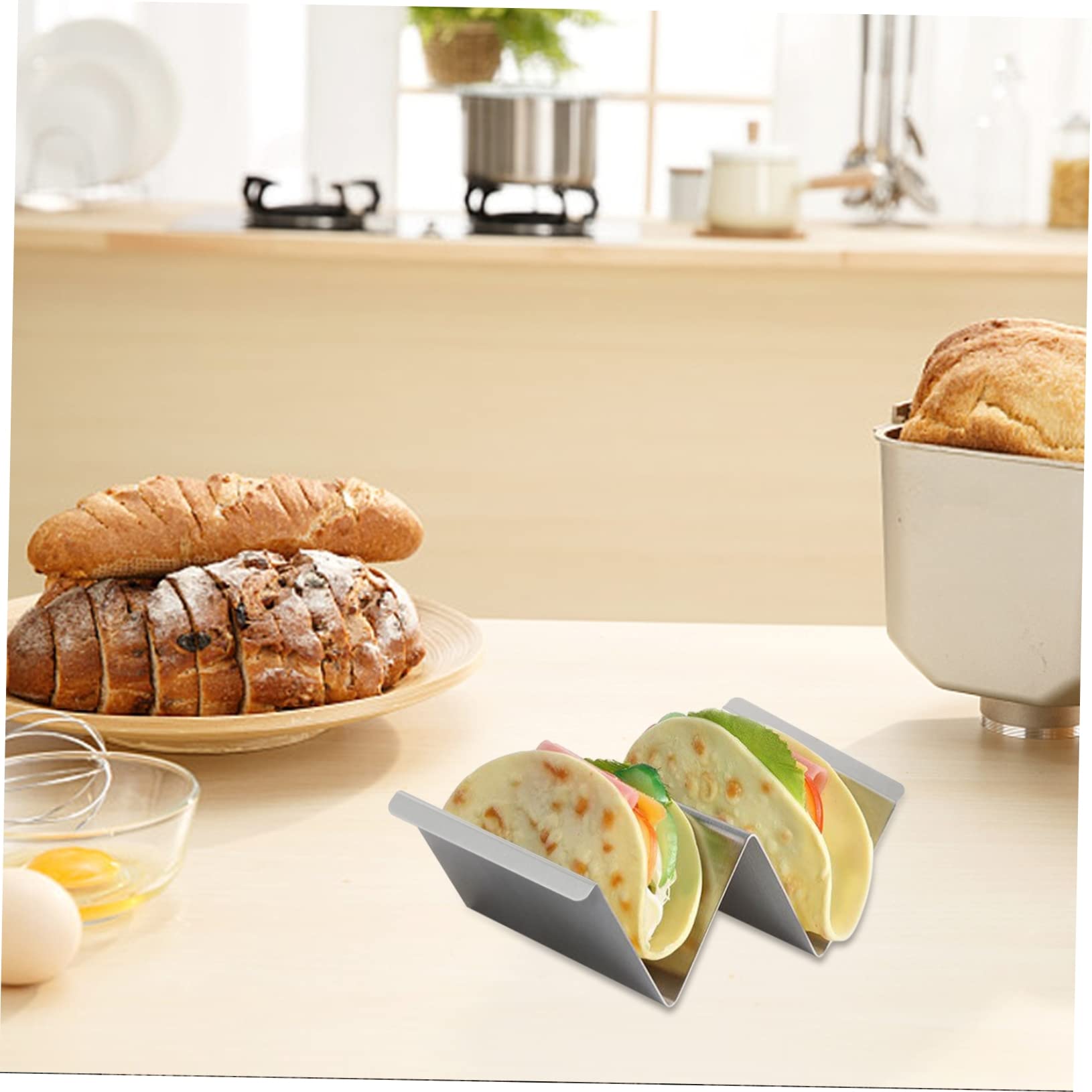 FUNOMOCYA 2pcs Tortilla Stand Taco Stand Taco Holder Stand Taco Shell Holders Burritos Taco Holder with Handles Taco Stand up Holder Taco Rack Tacos De Stainless Steel Silver