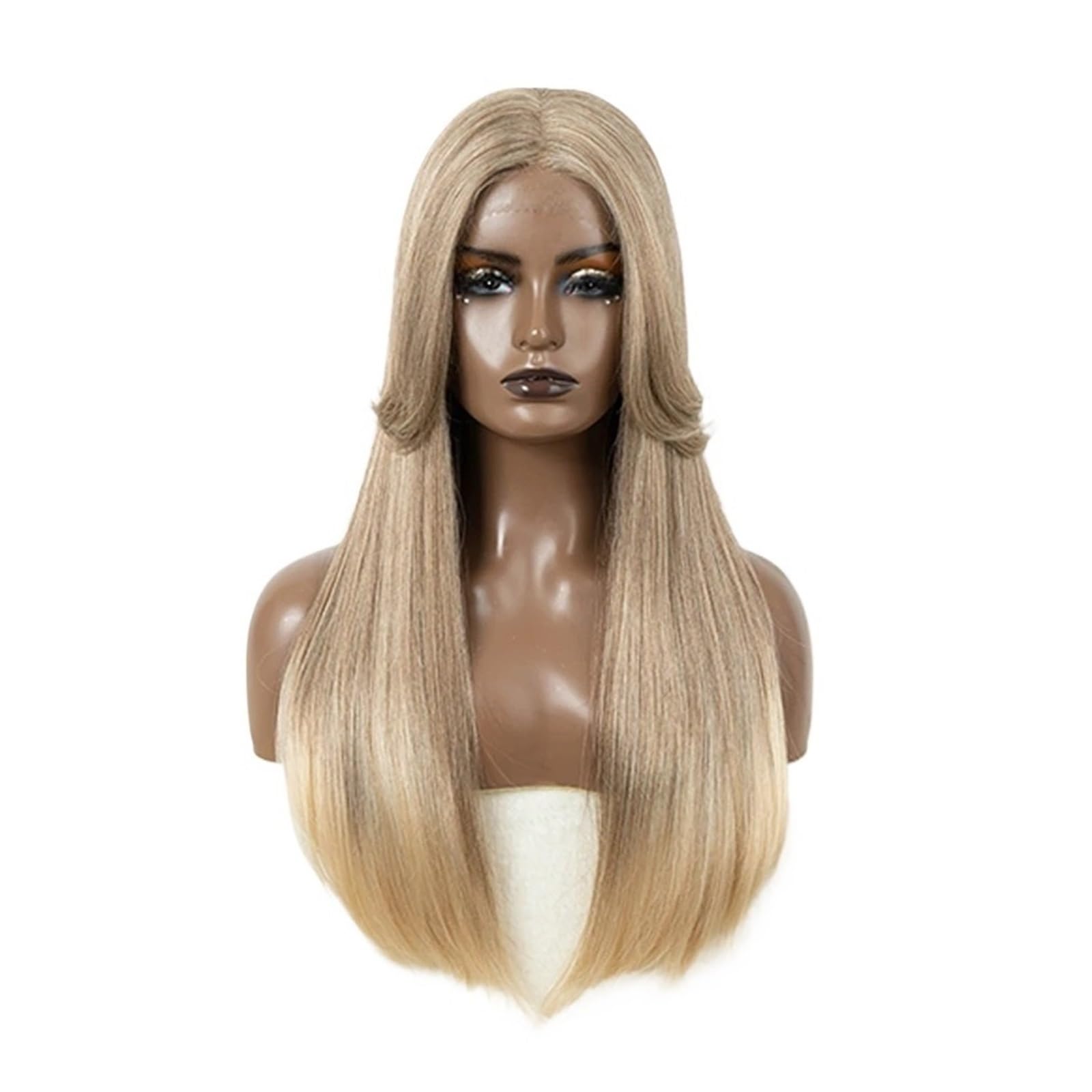 ZTHYSHOZ Women's Wig Synthetic Lace Front Wigs for Women Ombre Brown with Bangs 24 Inch Straight Glueless Wig