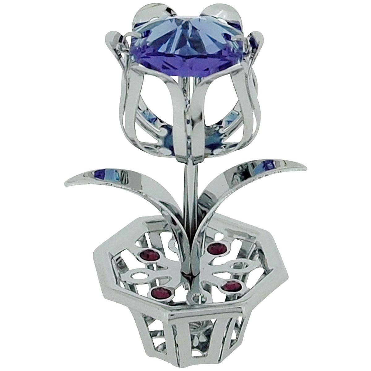Crystocraft Violet,Silver Freestanding Silver Tone Violet Tulip In Vase Made With Swarovski Crystals