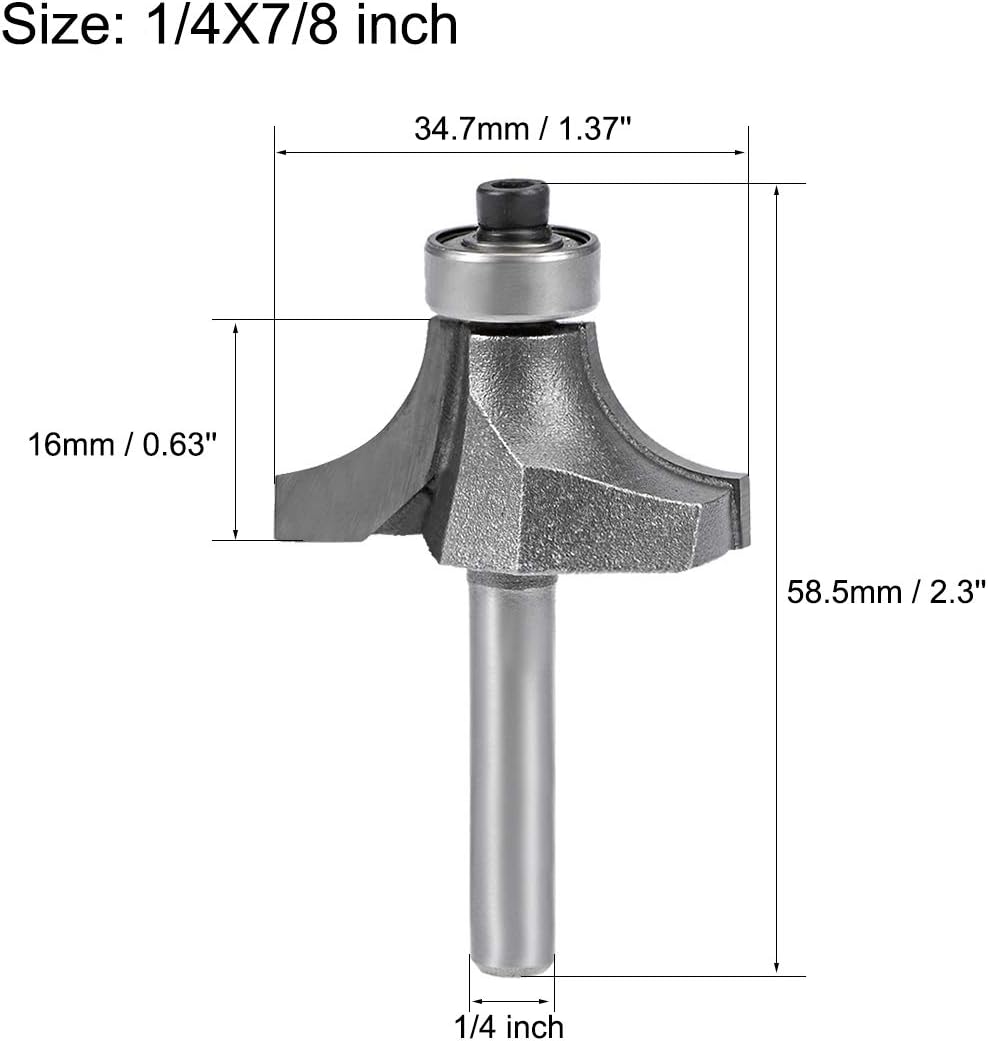 uxcell® Router Bit 1/4 Shank 7/8 inch Cutting Dia Round Over Corner 2 Flutes Tungsten Steel for Woodworking Milling Cutter