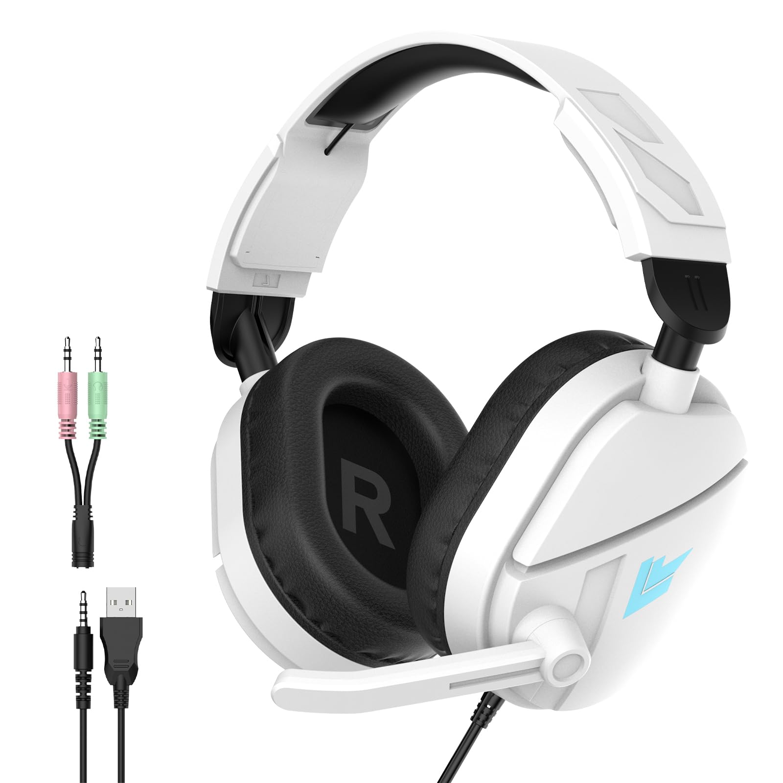 Cuffie Gaming Cablate Stereo Bass Deep - Microfono Flip-to-Mute, Cuscinetti Auricolari in Memory Foam, Cuffie Over-Ear LED RGB, Controllo Volume, Jack 3.5mm+USB, per PS4 PS5 Xbox One PC Switch Laptop
