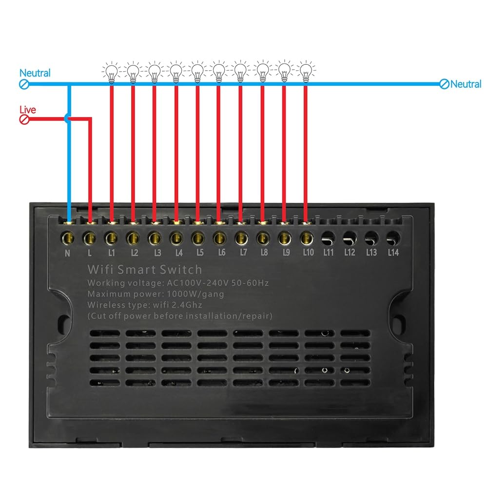 Interruptor de Pared con Luz TáCtil Inteligente Tuya Wifi de 10 VíAs, AplicacióN de Panel de Vidrio Compatible con Home, Control de Toda la Casa