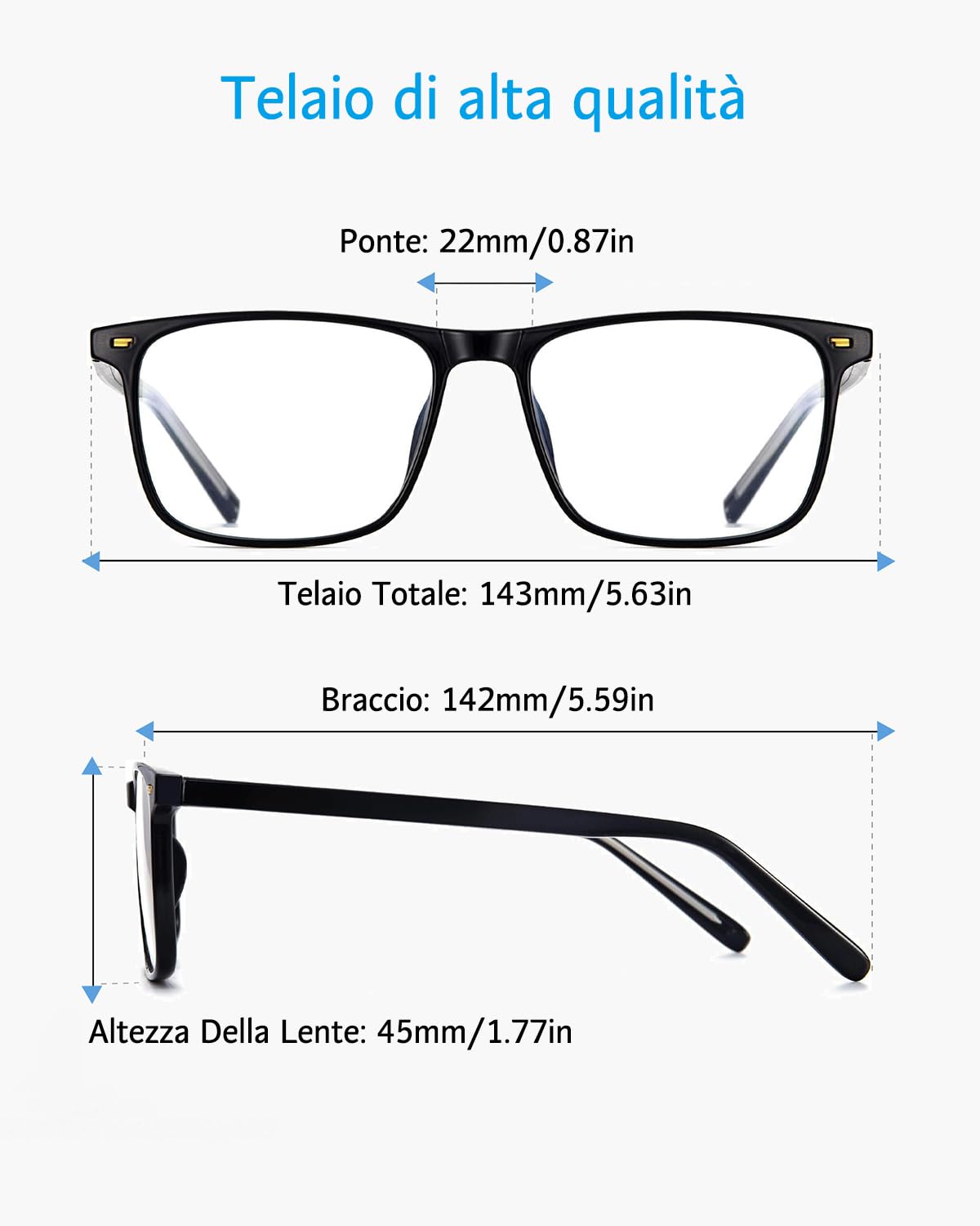 ANRRI Occhiali Anti Luce Blu Uomo Donna, Montatura Rettangolare Nera, Occhiali Computer e Gaming Anti Riflesso, Leggeri e Confortevoli