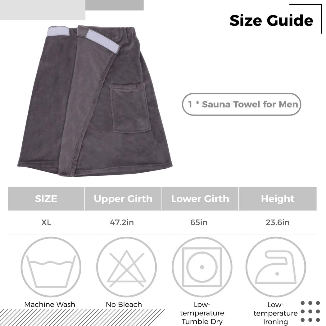 Saunakilt mit Tasche für Herren, tragbares Saunatuch mit praktischer Tasche, verstellbares Badetuch für Männer mit elastischem Bund und Nylon-Klettverschluss für Sauna und Dusche