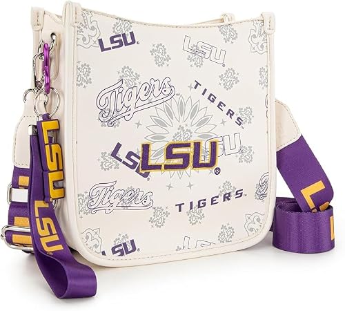 LSU Crossbody Bags for Women, Multi-Pocket Crossbody Purse with Adjustable Strap Shoulder, Leather Handbags Medium Shoulder bag for Gift, Game Day, Travel | NC-LSU006BG
