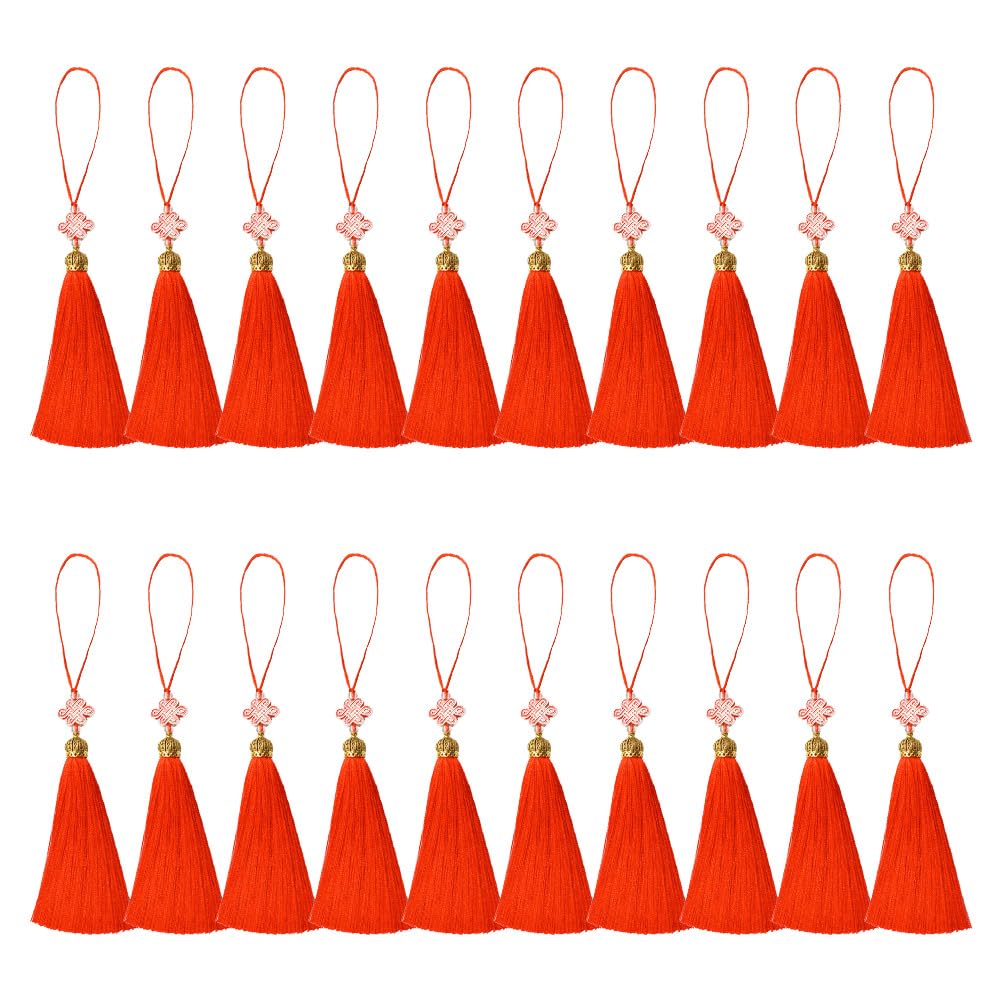 TONGIHS 20 Pcs Handmade Silky Floss Chinese Tassel, Chinese New Year Lucky Knot, Craft Silky Handmade Mini Tassels, Feng Shui Tassel, for DIY Craft Accessory Dress Decoration (Cloisonné Red) — image 1