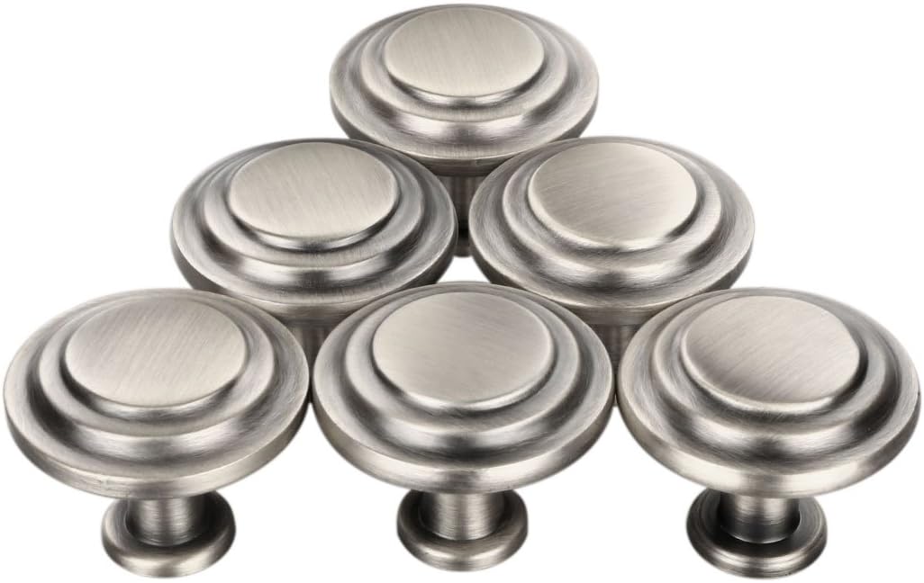 Vintage Cabinet Door Knobs, MAIKEHOME Antique Burnished Brass Round Drawer Dresser Handles Kitchen Cabinet Round Pulls Hardware (6 Packs,Silver)