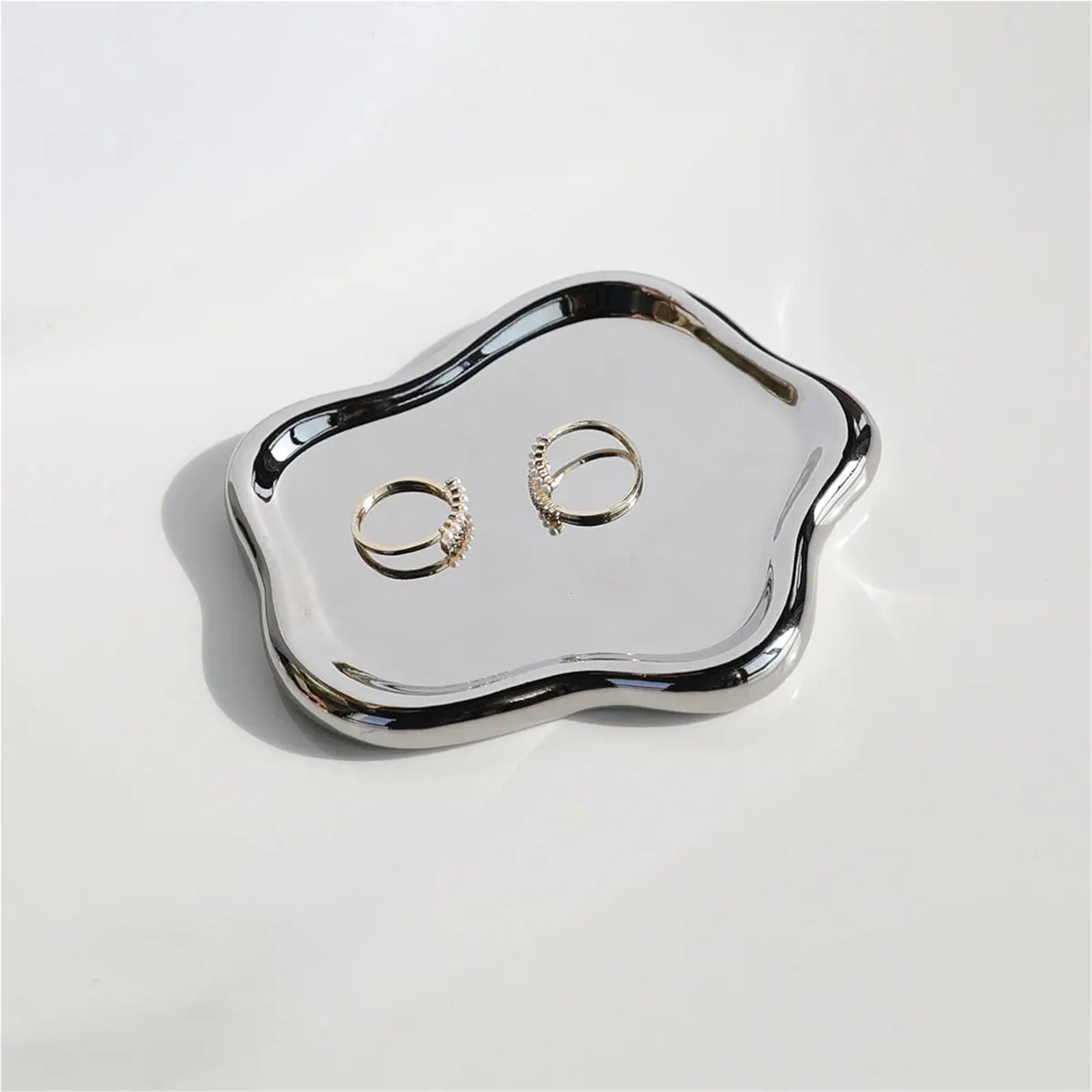 Schmuckschale 3 stücke Unregelmäßige Keramik Schmuck Tablett for Display Und Schlüssel Lagerung Desktop Dekorative Ornament(White Oval Plate)