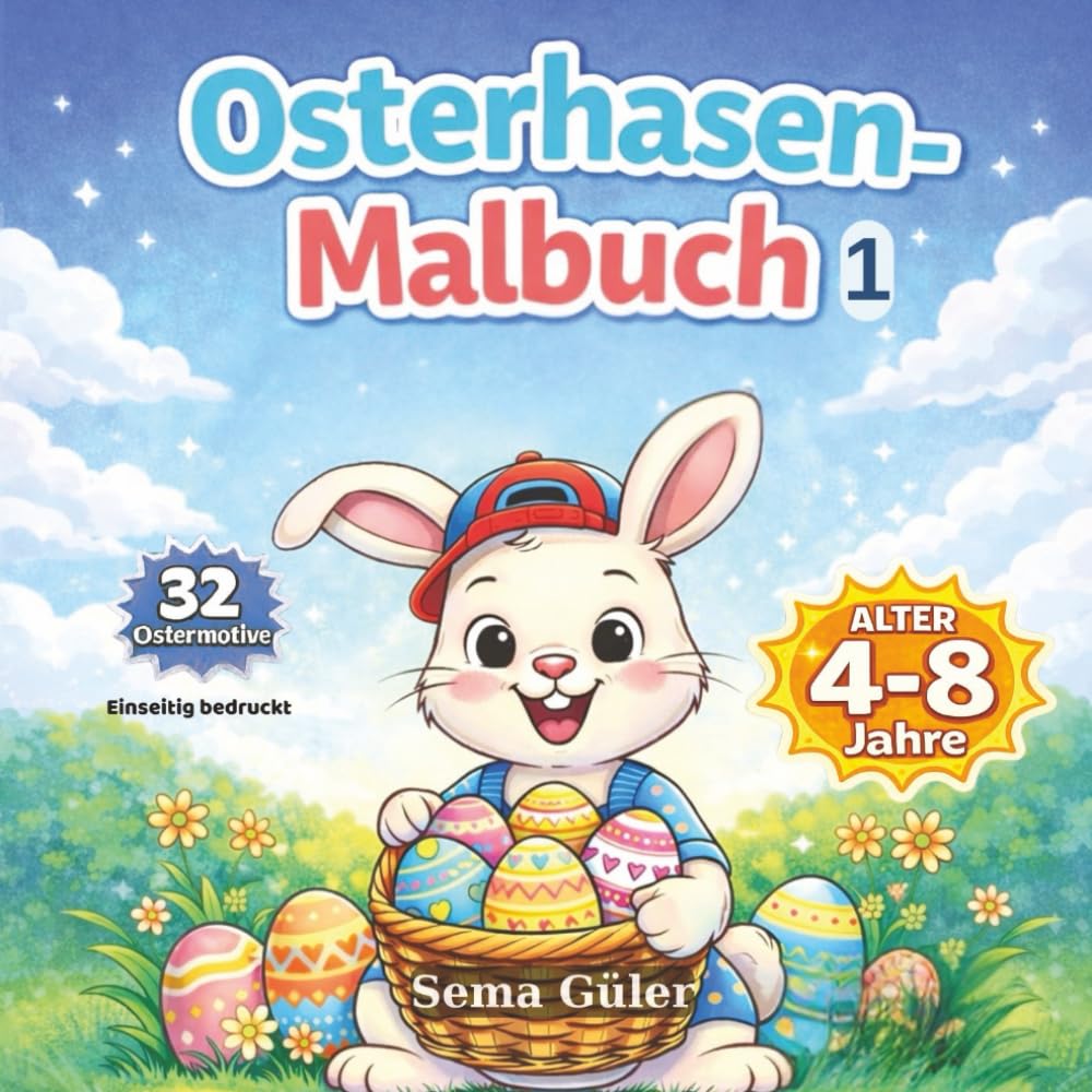 Osterhasen-Malbuch Band 1: 32 Niedliche Ostermotive zum Ausmalen | Malspaß für Kinder 4–8 Jahre | Tolles Geschenk zu Ostern