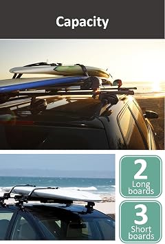 INNO Racks - Locking Surfboard Roof Rack - Water Sport Car Top Mount, Silver, 3 Shortboard/2 Longboard Capacity (INA744)