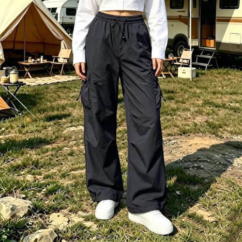 Women Lightweight Cargo Pants Wide Leg High Waisted Pants with Pockets - image 2