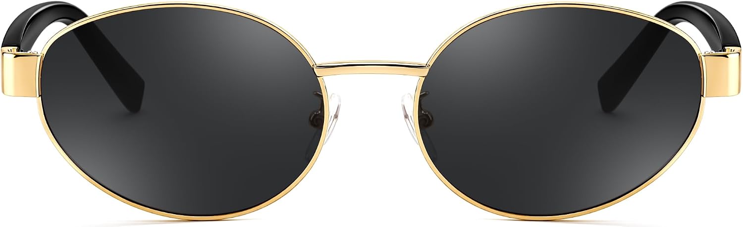 FEISEDY Retro Oval Metal Y2K Sunglasses for Women Men Small Frame B0402 image 2