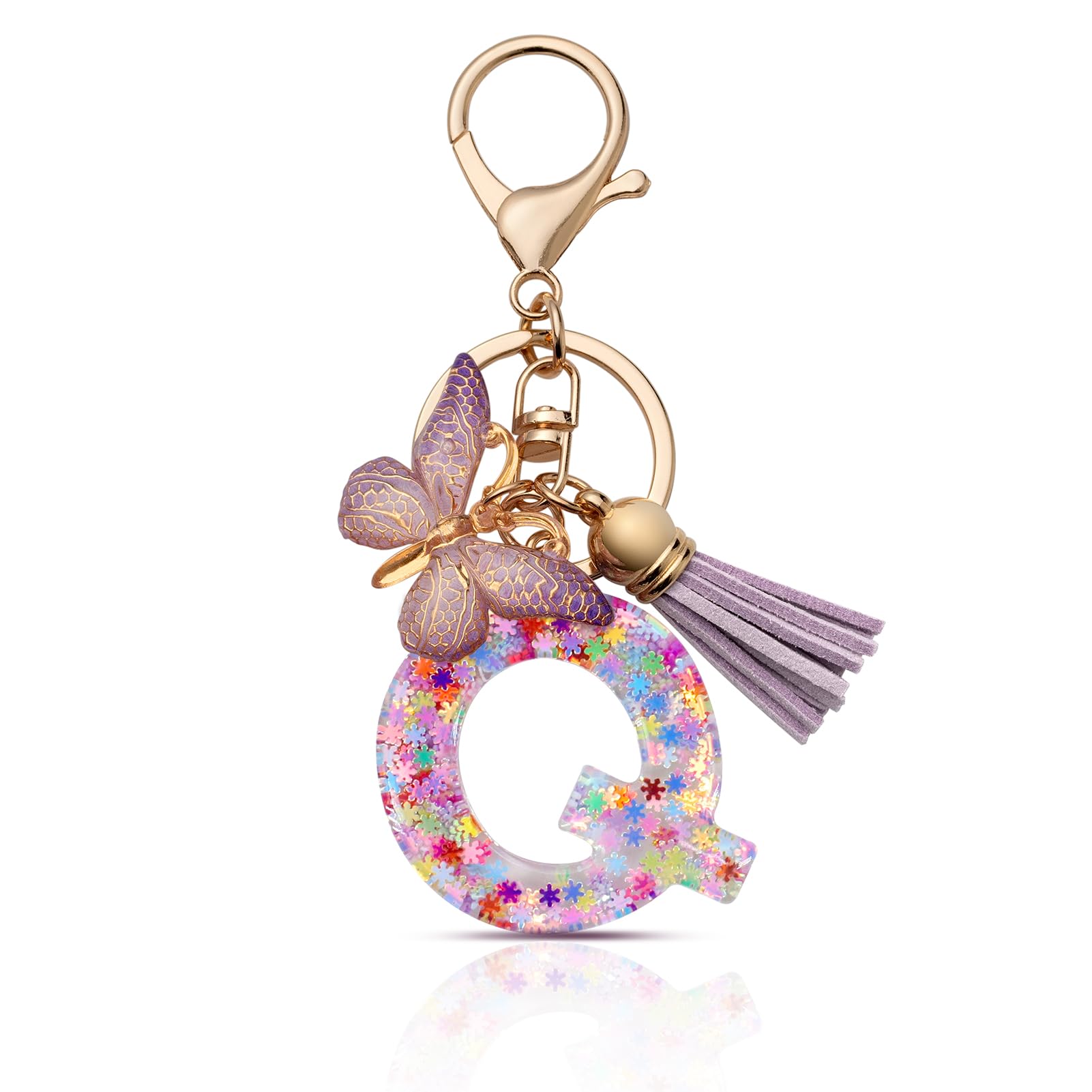 CHUQING Schlüsselanhänger Buchstabe Mädchen Schlüsselanhänger mit Anfangsbuchstaben Schlüsselbund mit Schmetterling für Frauen Lila Q