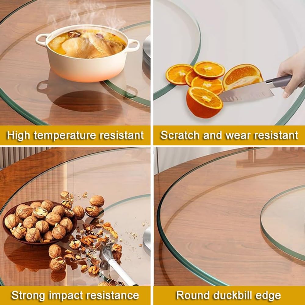 Plato Giratorio Redondo De Vidrio Lazy Susan, Bandeja Giratoria De 360°, Bandeja De Servicio Transparente, Plato De Servicio De Vidrio Templado para Mesa De Comedor(60cm (24inch))