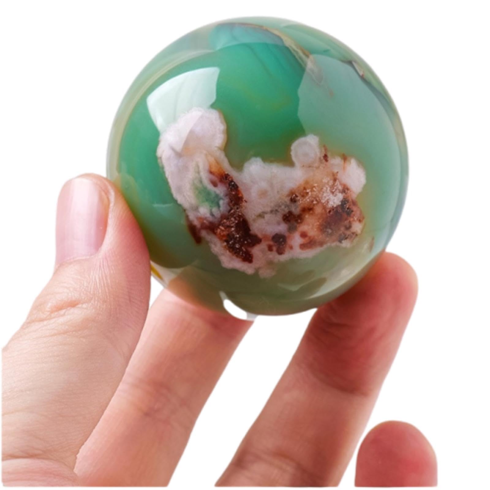 MDBJTCYZN Green Cherry Agate Crystal Ball raw Stone Polished feng Shui Home Decoration Crafts Ornaments,45~50mm