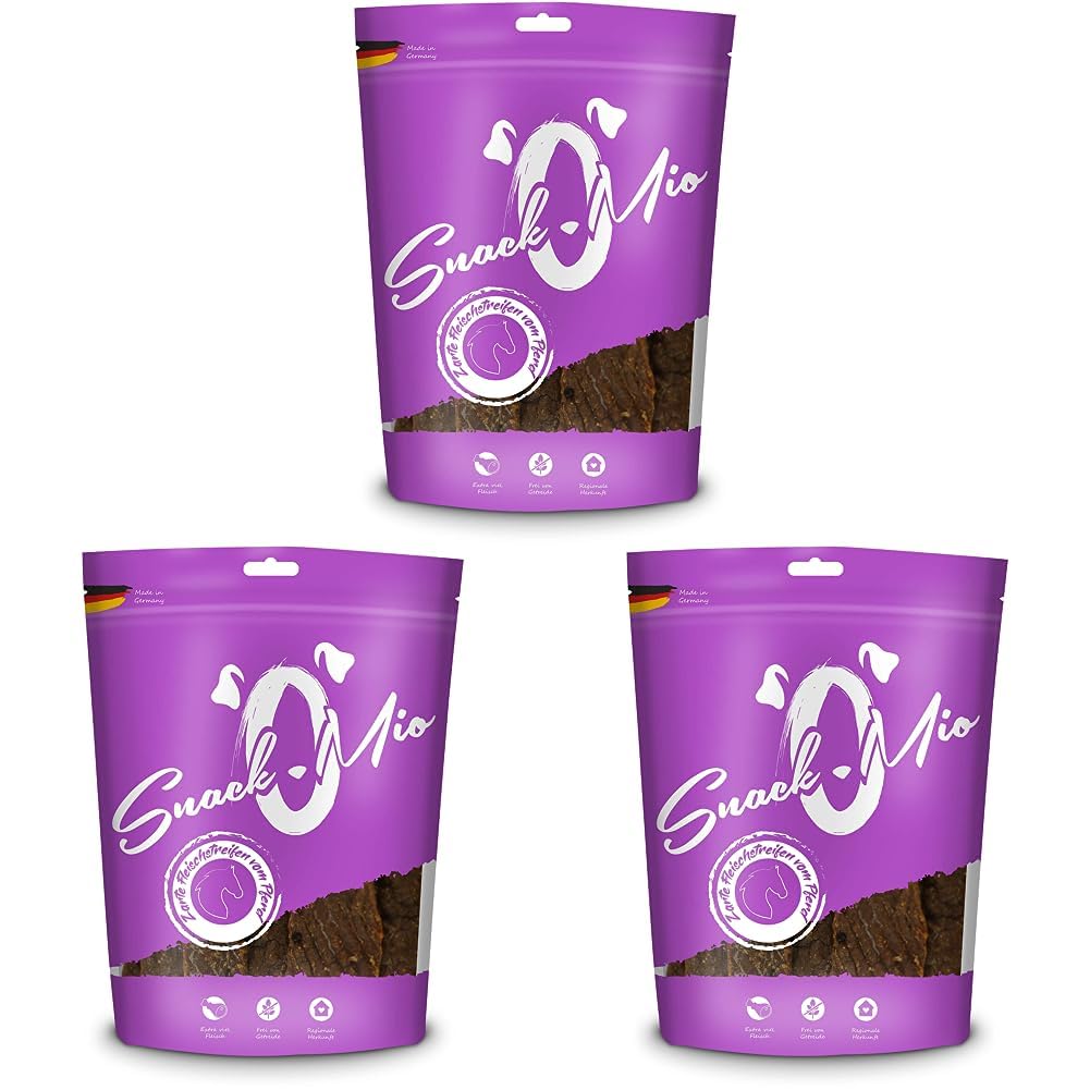 SnackOMio Tiras de Carne tierna de Caballo 125g, 1 Paquete (1 x 0,125 kilogramos) (Paquete de 3)