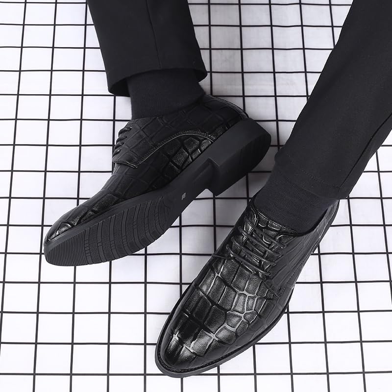 Mens French Leather Oxford Shoes Lace Up Pointed Toe Low Top Block Heel Non Slip Casual Dress Shoes for Work Formal and Business3