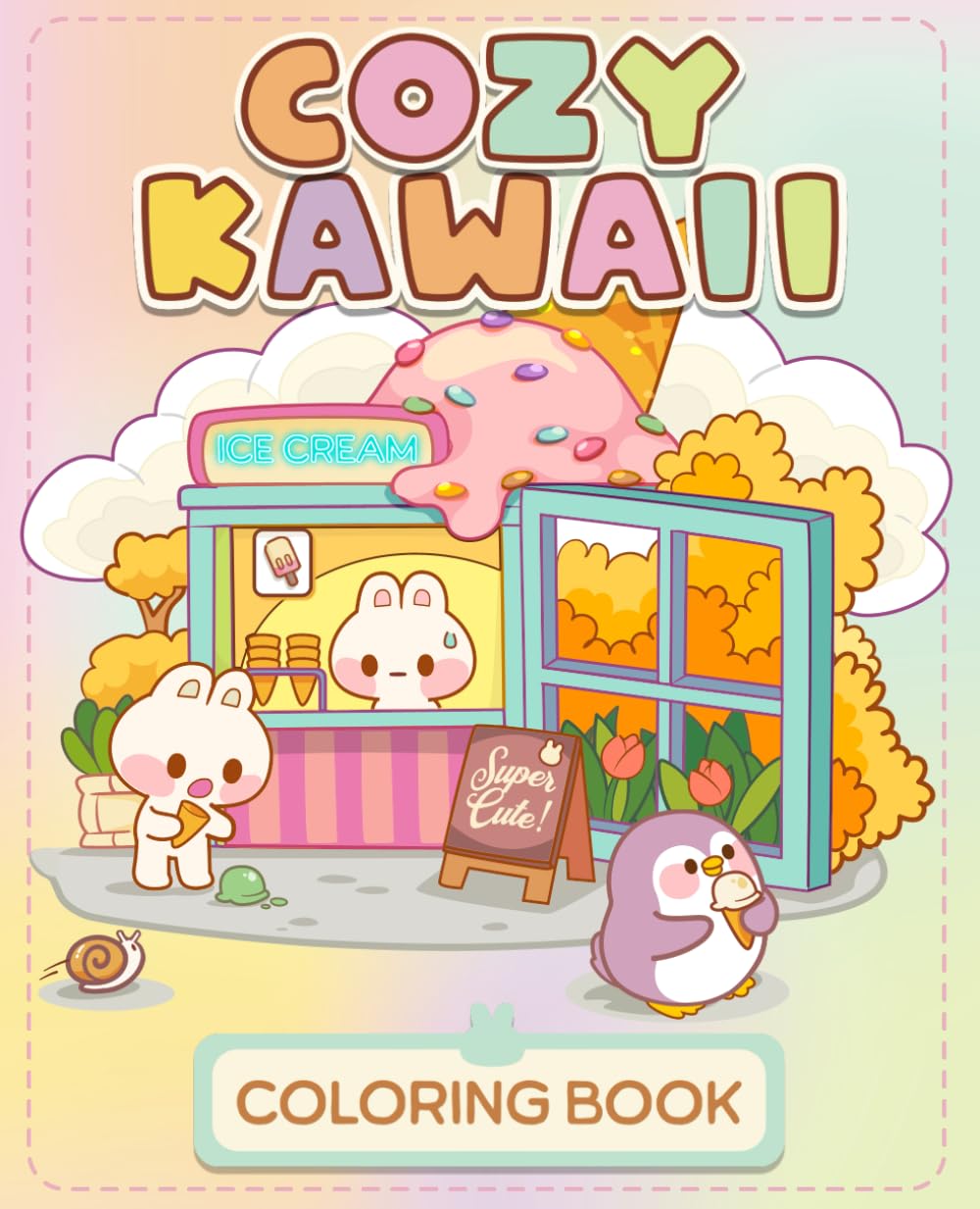 Cozy Kawaii Coloring Book: Super Cute, Fun and Easy Kawaii Animals Coloring Pages for Adults and Teens