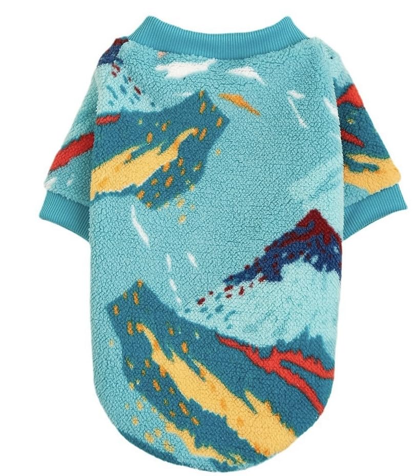 KUTKUT Small Dog Cat Sweater, Nature Pattern Breathable Round Neck Flannel Fleece Sweater, Winter Shirt for Bichon, ShishTzu, Poodle Small Dogs and Cats (Size: L, Bust: 45 cm, Length: 35 cm) 1