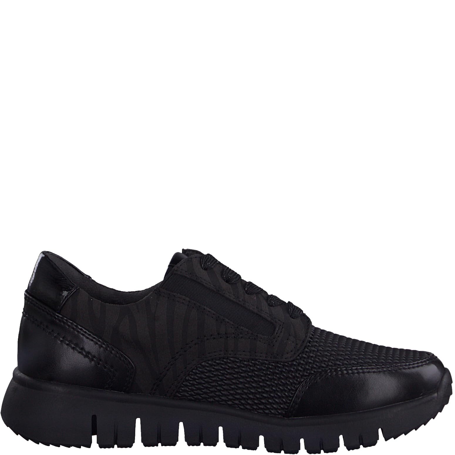 Jana Women’s Flat Sneakers Elegant with Laces and Zip Wide H Extra Width, Black/Zebra, 6,5 UK