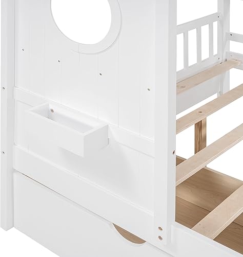 Miniatura 239 de Cama de casa de tamaño individual con 2 cajones, marco de cama de madera y barandilla de seguridad. Ahorra espacio, ideal para el dormitorio de un