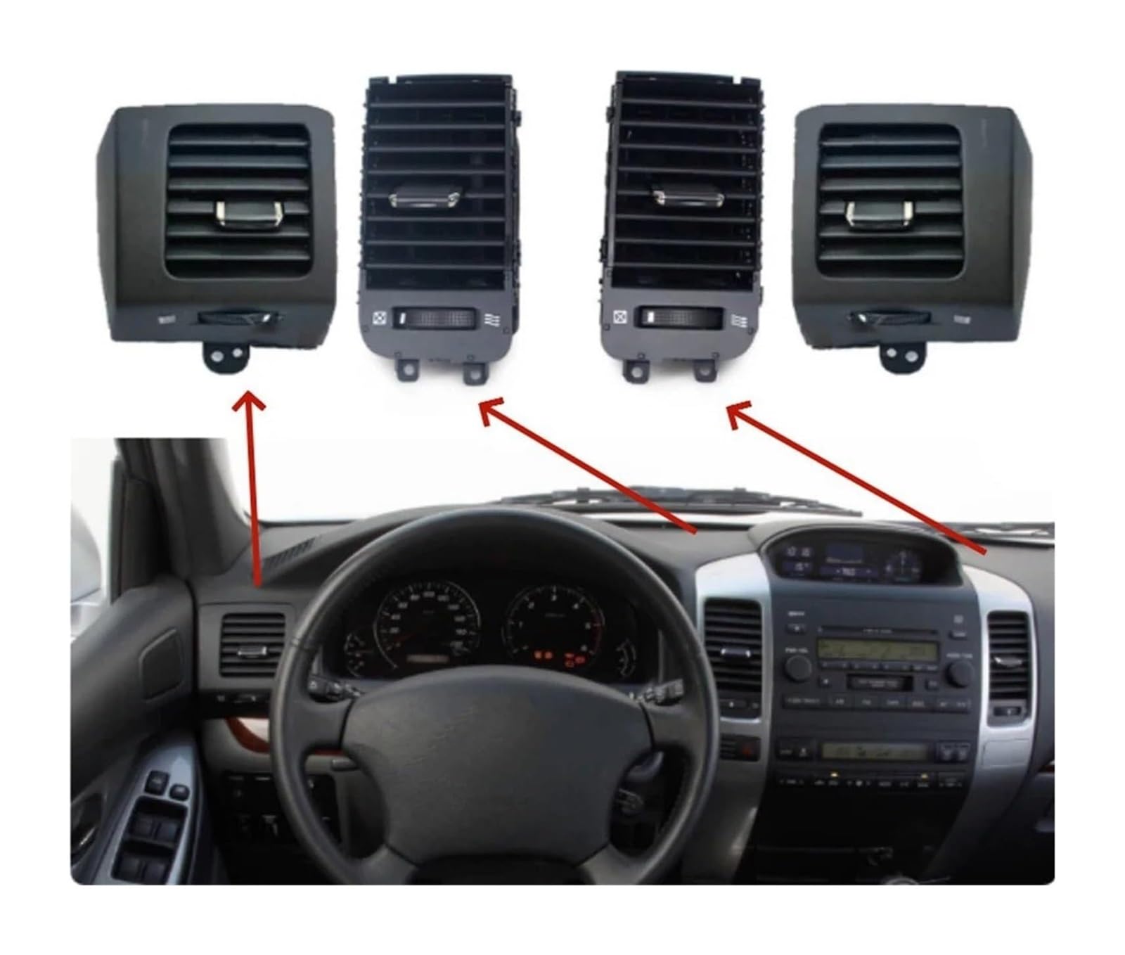 Auto Aria condizionata Ventilazione Per L&exus GX470 2003 2004 2005 2006 2007 2008 2009 Bocchette Di Ventilazione Per Climatizzatore Auto Piastra Montaggio Pannello Accessorio Griglia AC(4*outlet-blac