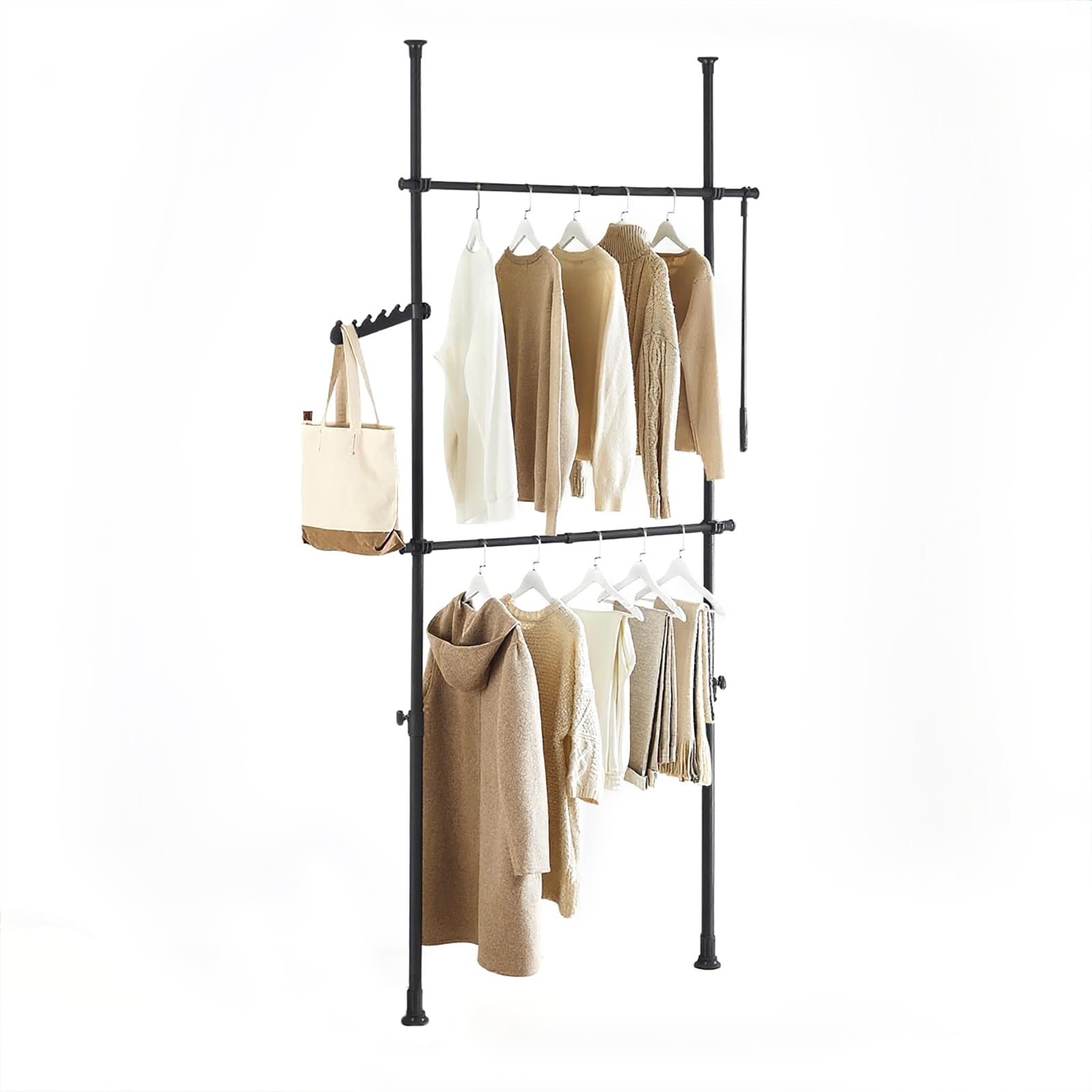 Sobuy Black Telescopic Clothes Rail, Heavy Duty Clothes Rack, Adjustable Open Wardrobe With Hanging Rails For Bedroom, Walk-In Closet Frg109-Ii-Sch