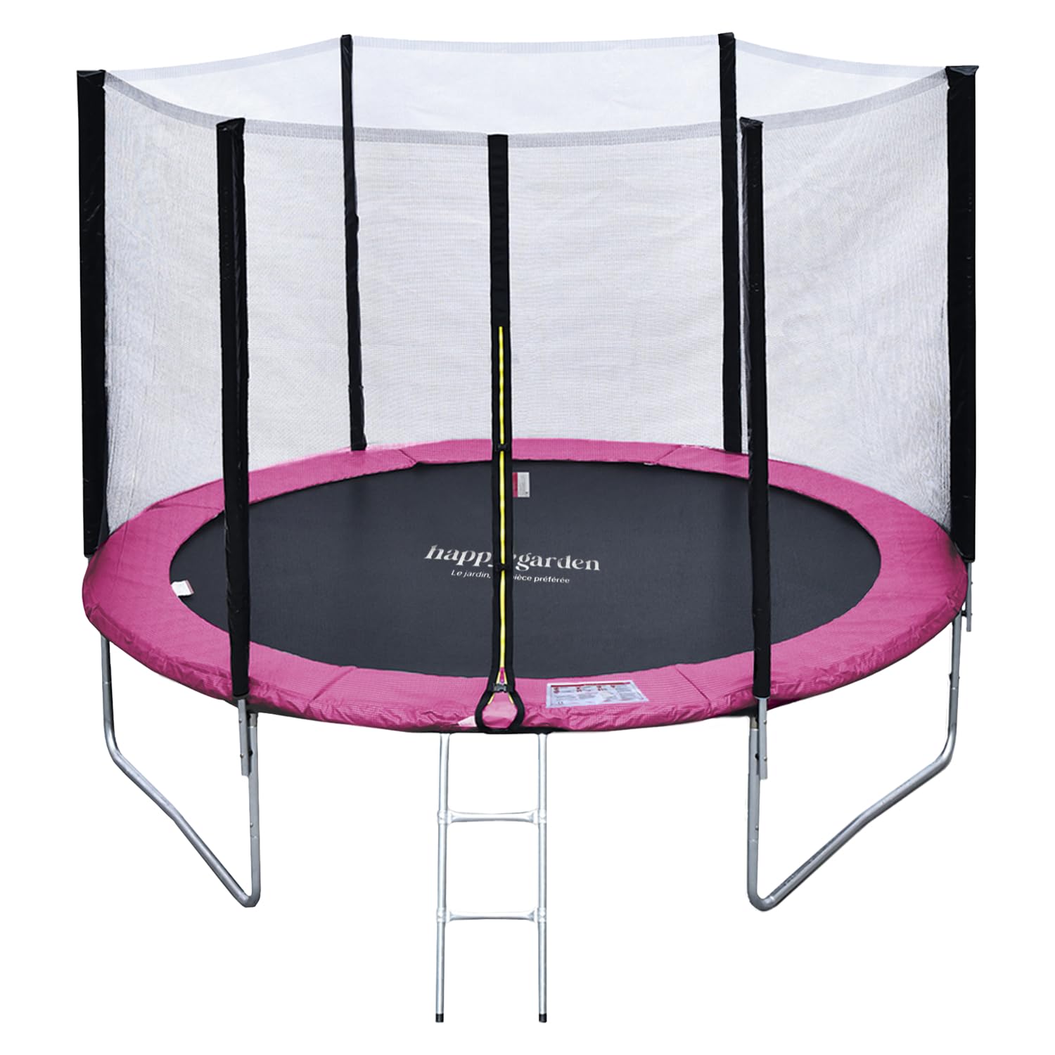 Pack Premium Trampoline de Jardin Rond pour Enfants 305cm réversible Rose/Gris ADELAÏDE + Filet, échelle, bâche et kit d'ancrage, Montage Facile