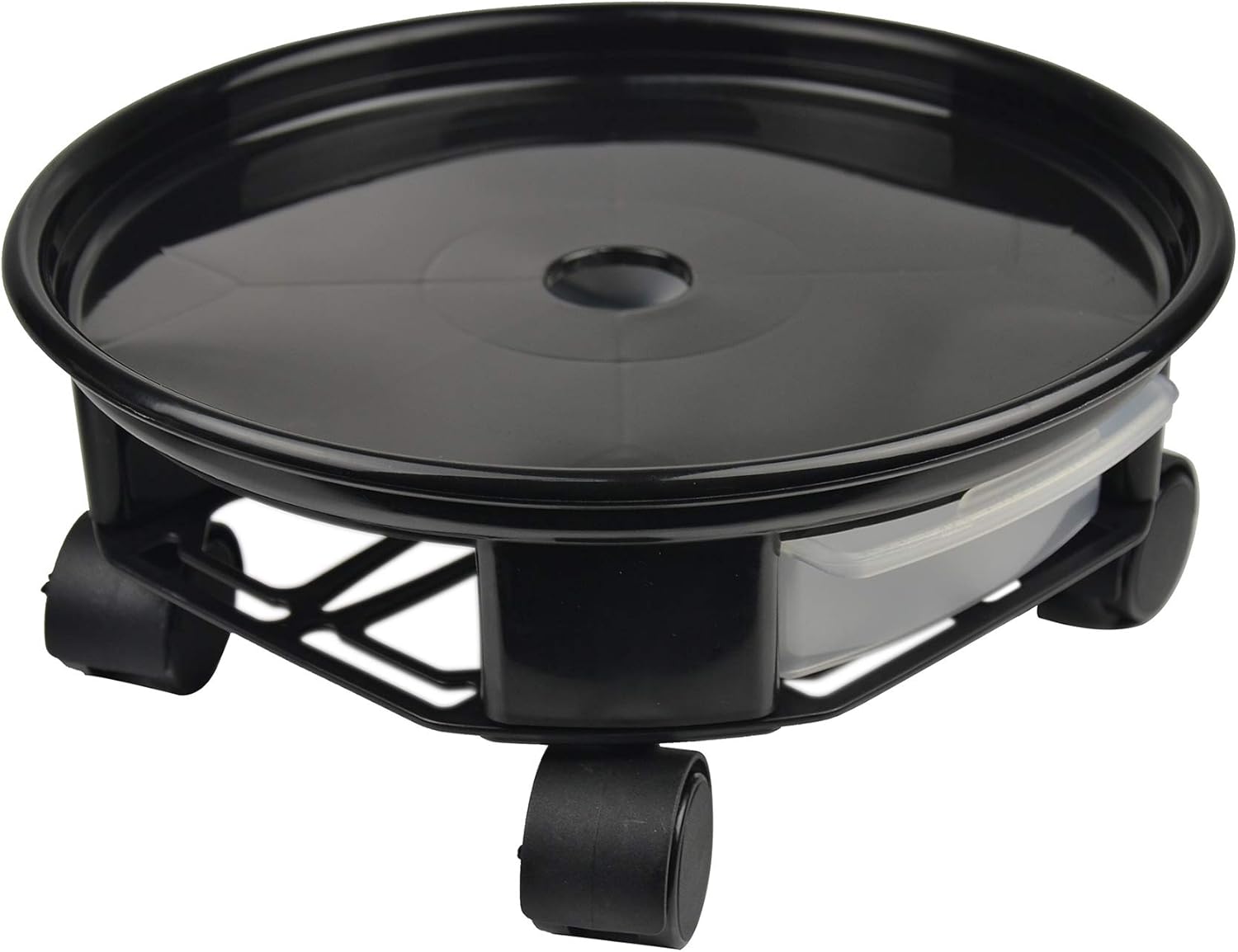 1 Pack 17.7" Black Plant Caddy with Easy Moving Caster Wheels and a Water Container Round Movable Planter Dolly Trolley Tray Pallet Outdoor Indoor Tree Flower Stand Planter