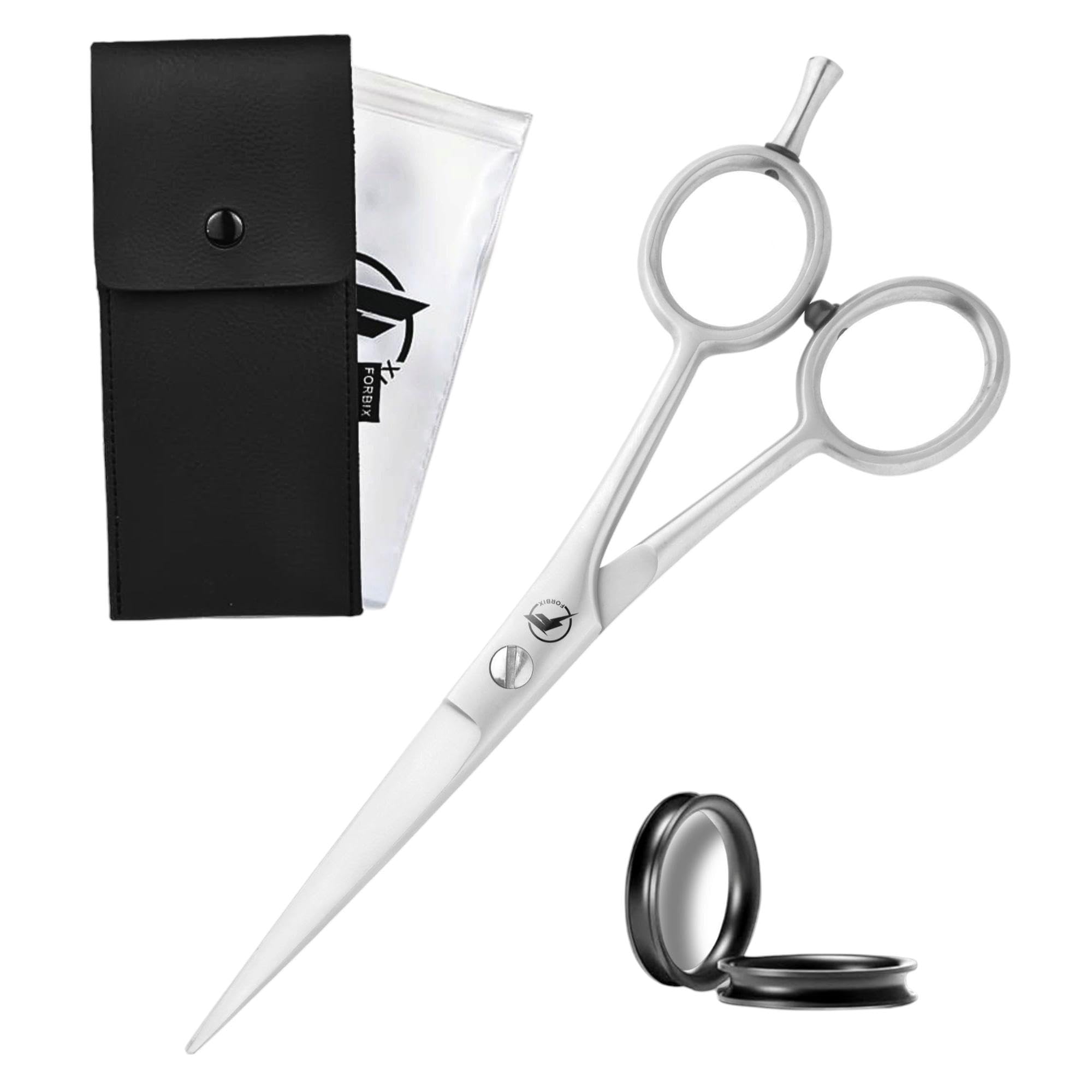 Forbix Men's Silver Hairdressing Scissors, Professional Barber Hair Cutting Scissors /Wo, Stainless Steel Hairdresser Shears, Sharp Blades, Beard/Moustache Scissor