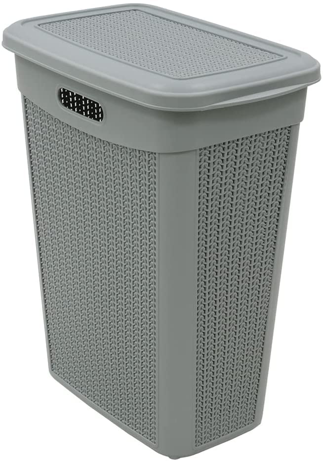 Laundry Basket With Lid Plastic 43L Litre Laundry Hamper Storage Washing Basket Dirty Clothes Baskets with Handles Laundry Basket Bin Clothes Hamper for Storage Toys Bathroom Bedroom (Grey)