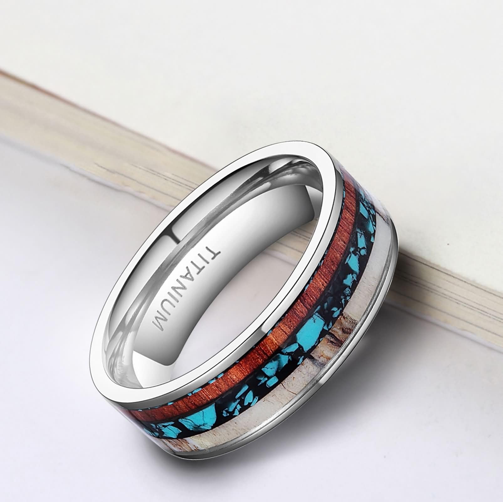 Bague en Titane Homme et Femme Promesse Personnalisable, 6MM/8MM Rond avec Motif Bague Promesse Argent pour Homme