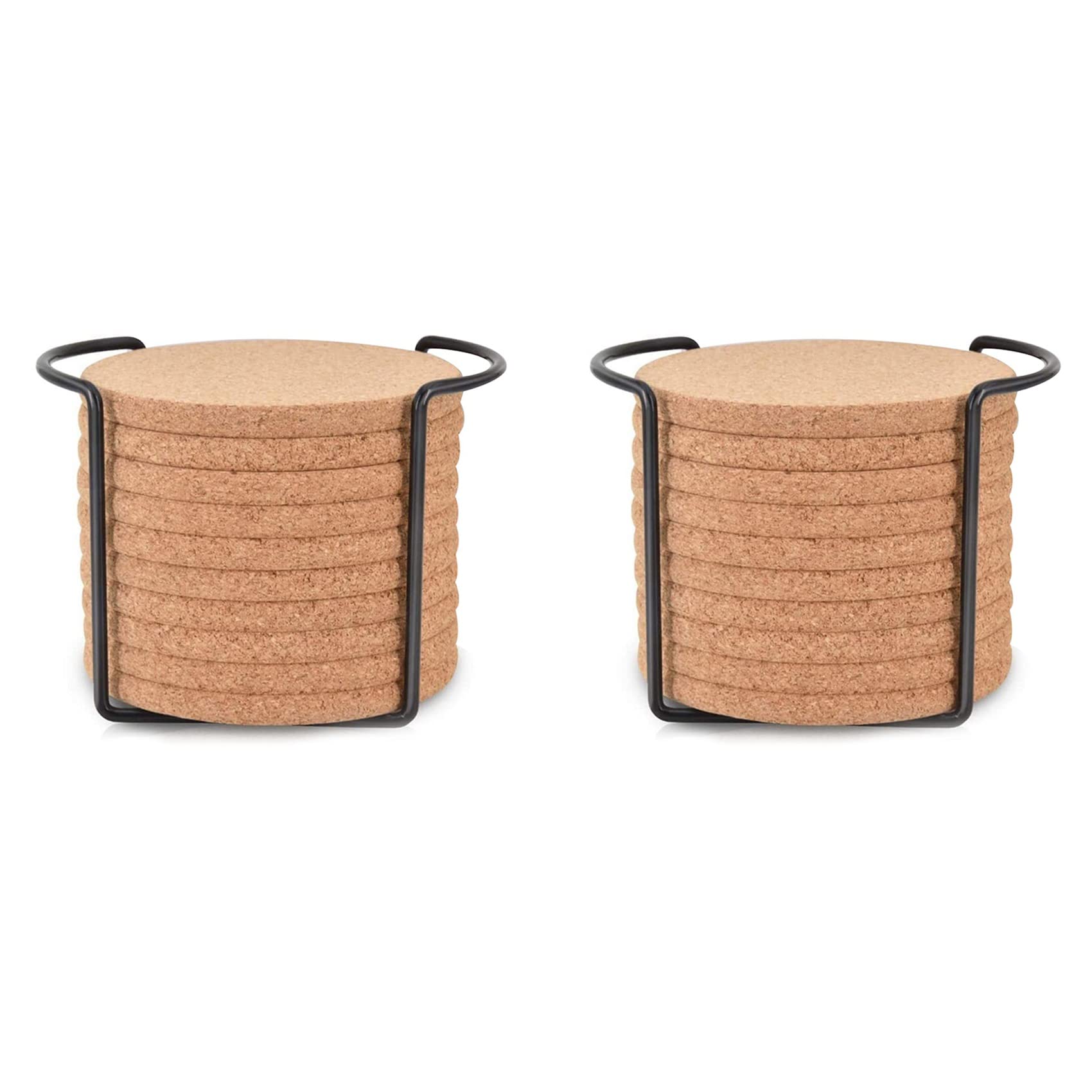 Hndhbfgrt 20X Round Cork Coasters for Drinks,with Metal Holder Storage,Reusable Saucers for Cold Drinks Wine Glasses Cup
