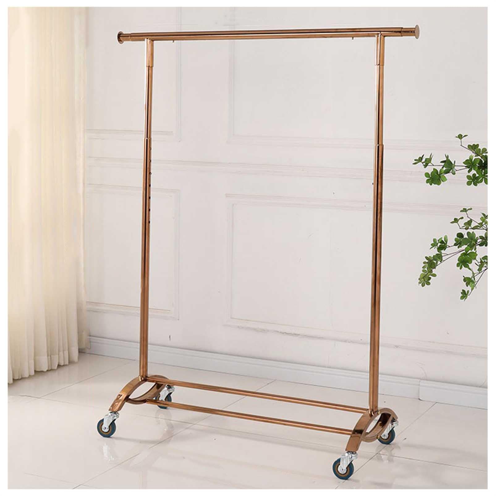 YNBSHGAA Clothing Store Retail Display Clothing Rack, Heavy-Duty Garment Rack with Extendable Hanging Rod, Adjustable Height Rolling Clothes Organizer, Portable Metal Clothes Shel,Rose Gold