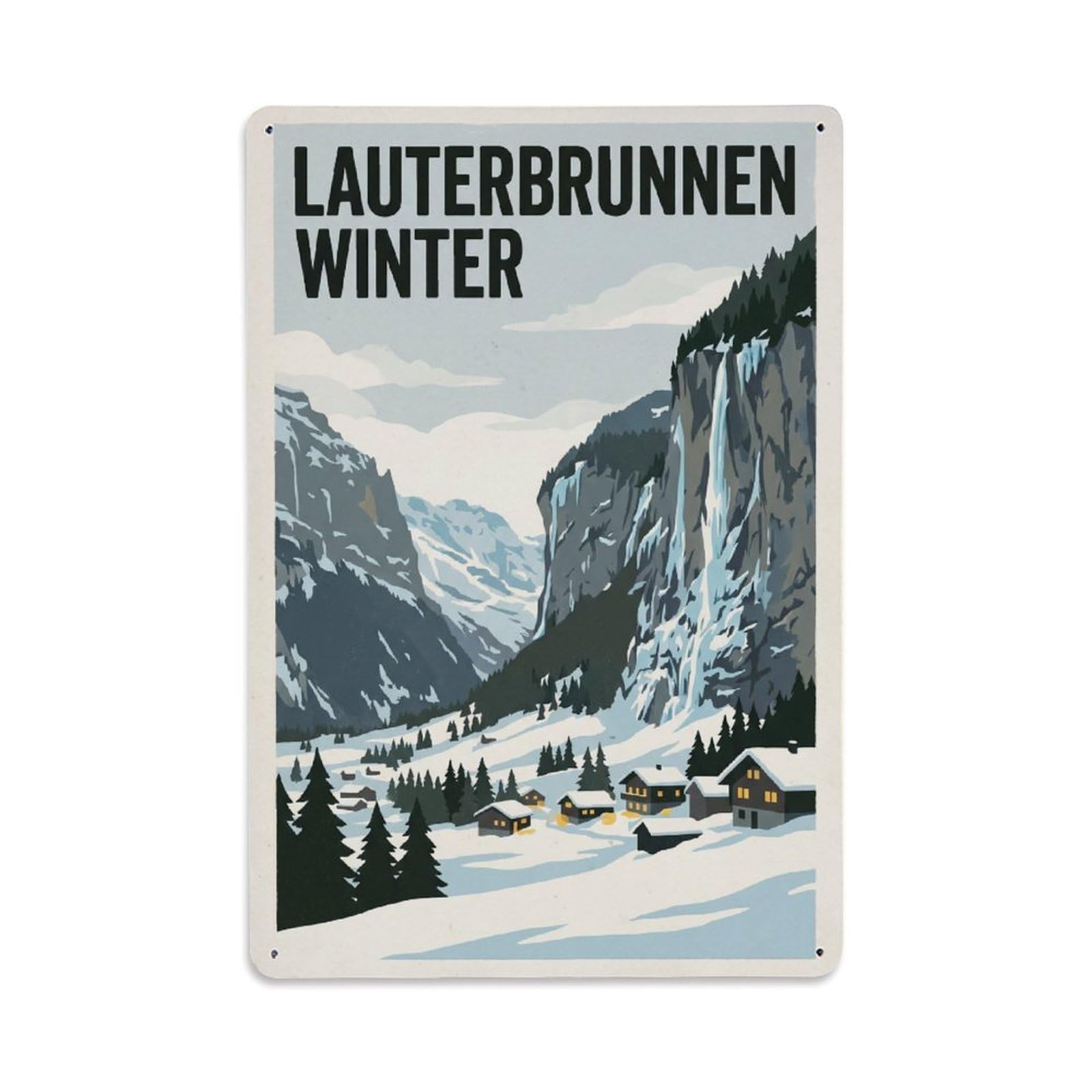 Gead 8X12inch Style Vintage Travel Switzerland Winter Valley Metal Tin Sign