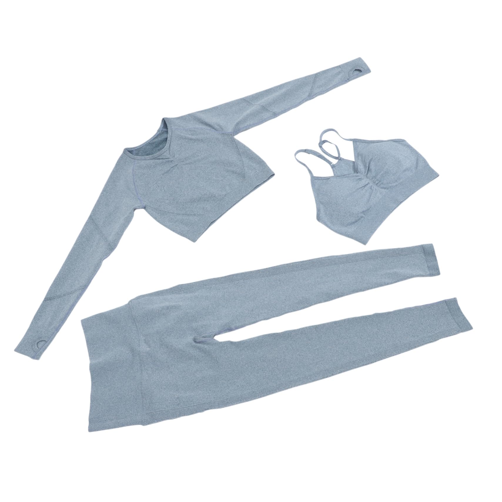 BESPORTBLE Tenue De Yoga Femme Haute sans Coutures Manches Longues Survêtement Élastique Leggings Sportif De Sport Bleu