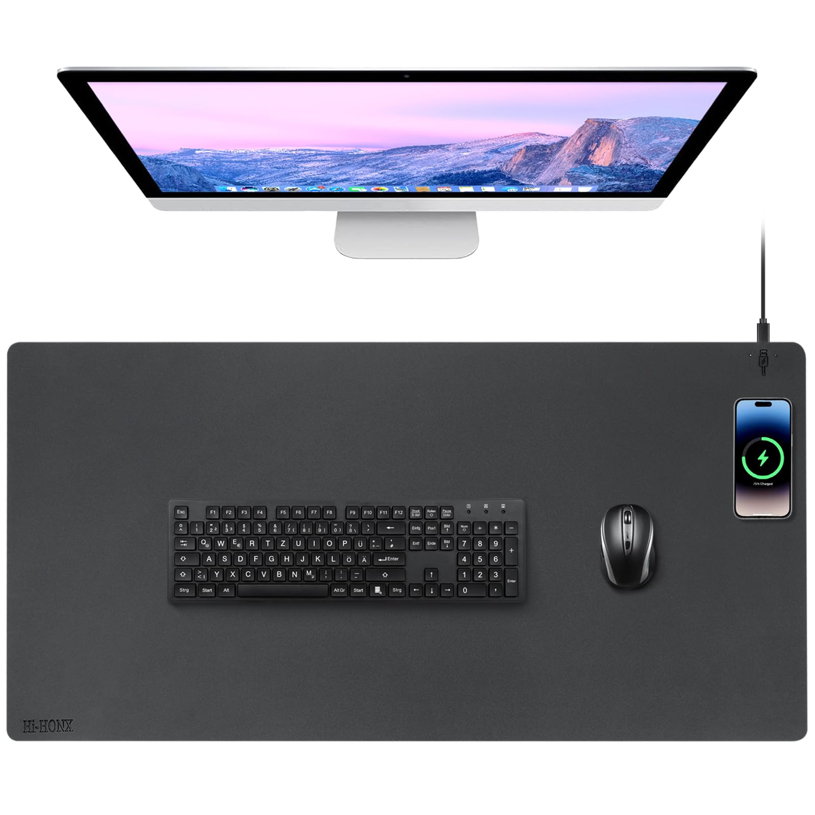 Amazon | オフィスワイヤレス充電マウスパッド レザーデスク