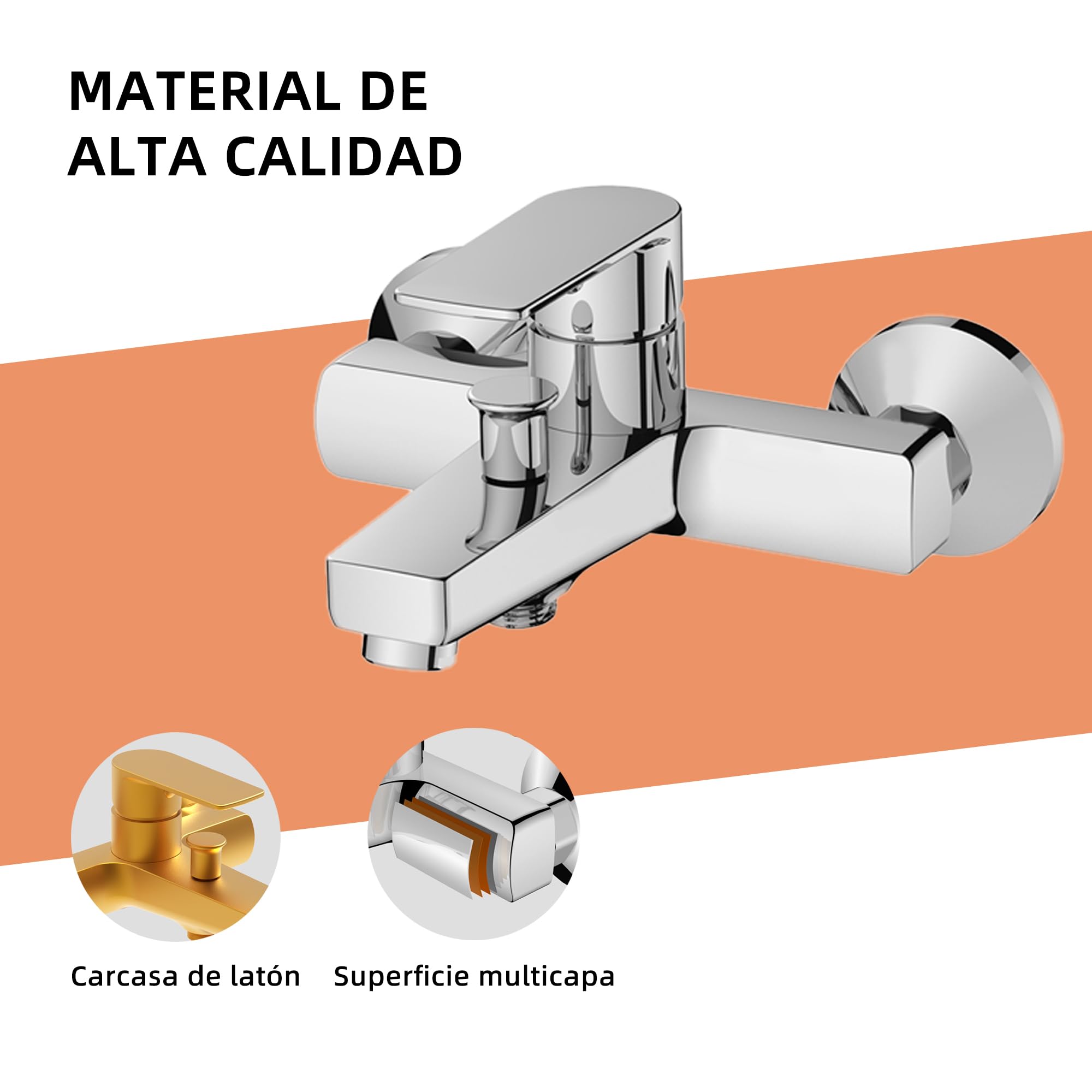 BELZ Grifo Bañera Latón Macizo Inversor Automático Antirretorno Con Ducha | Latón macizo·inversor baño/ducha·válvula retorno·ducha de mano·conectores S·monomando·cepillado