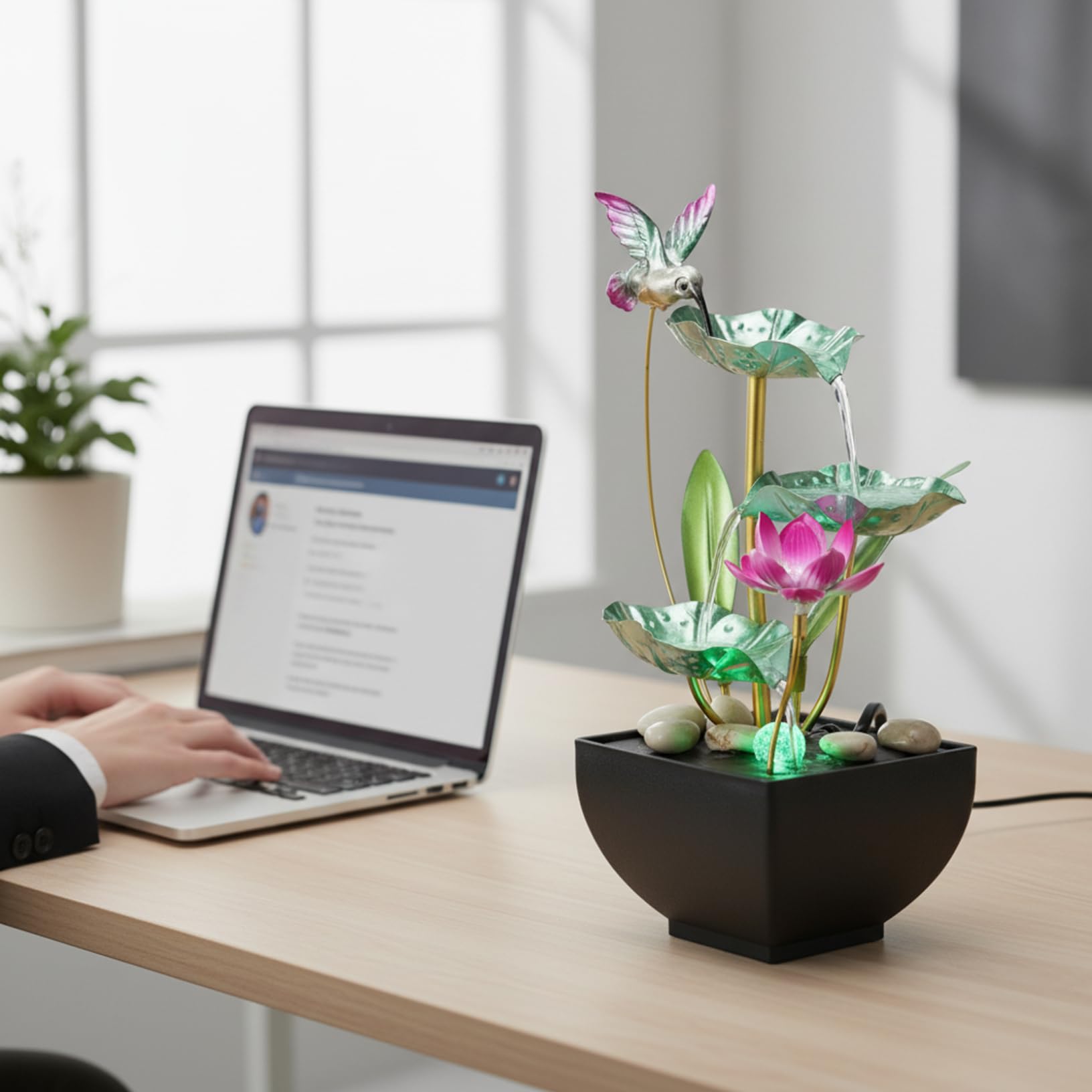 Fontaine d'eau de Table, Cascade de Bureau à 3 Niveaux avec lumières et Roches, fontaines d'eau 'intérieur pour la Maison, Le Bureau, la Chambre à Coucher, Style 2
