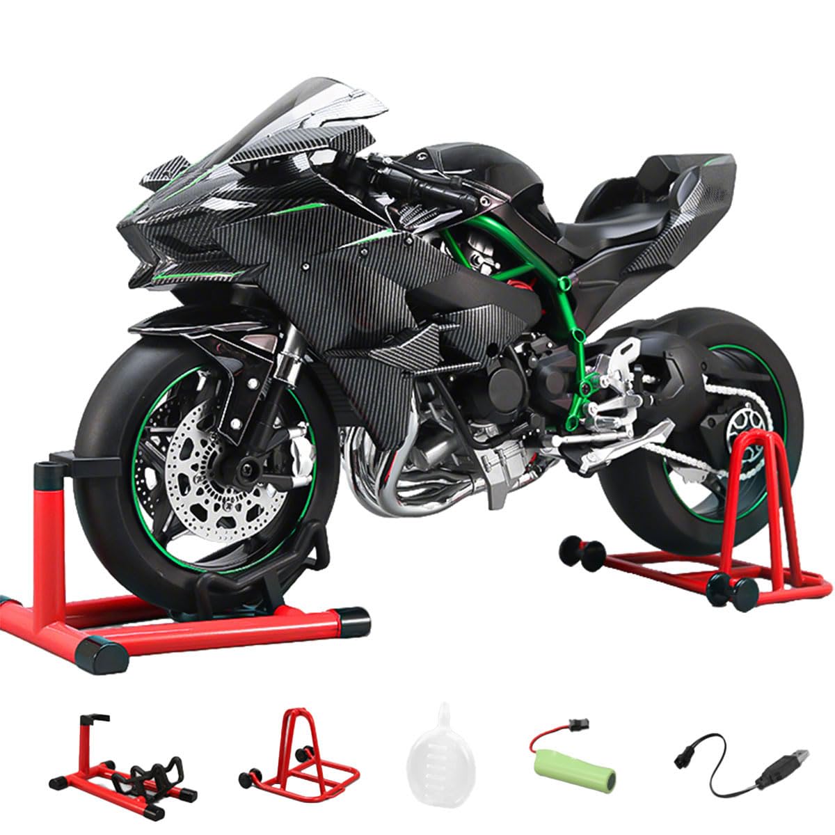 Metall Motorrad Modell 1:6 Maßstab, H2R Track Edition Dynamisches Simulationsmotorrad Mit Zündsystem Und Rauchspray, Geschenk Für Enthusiasten (Kohlefaser)