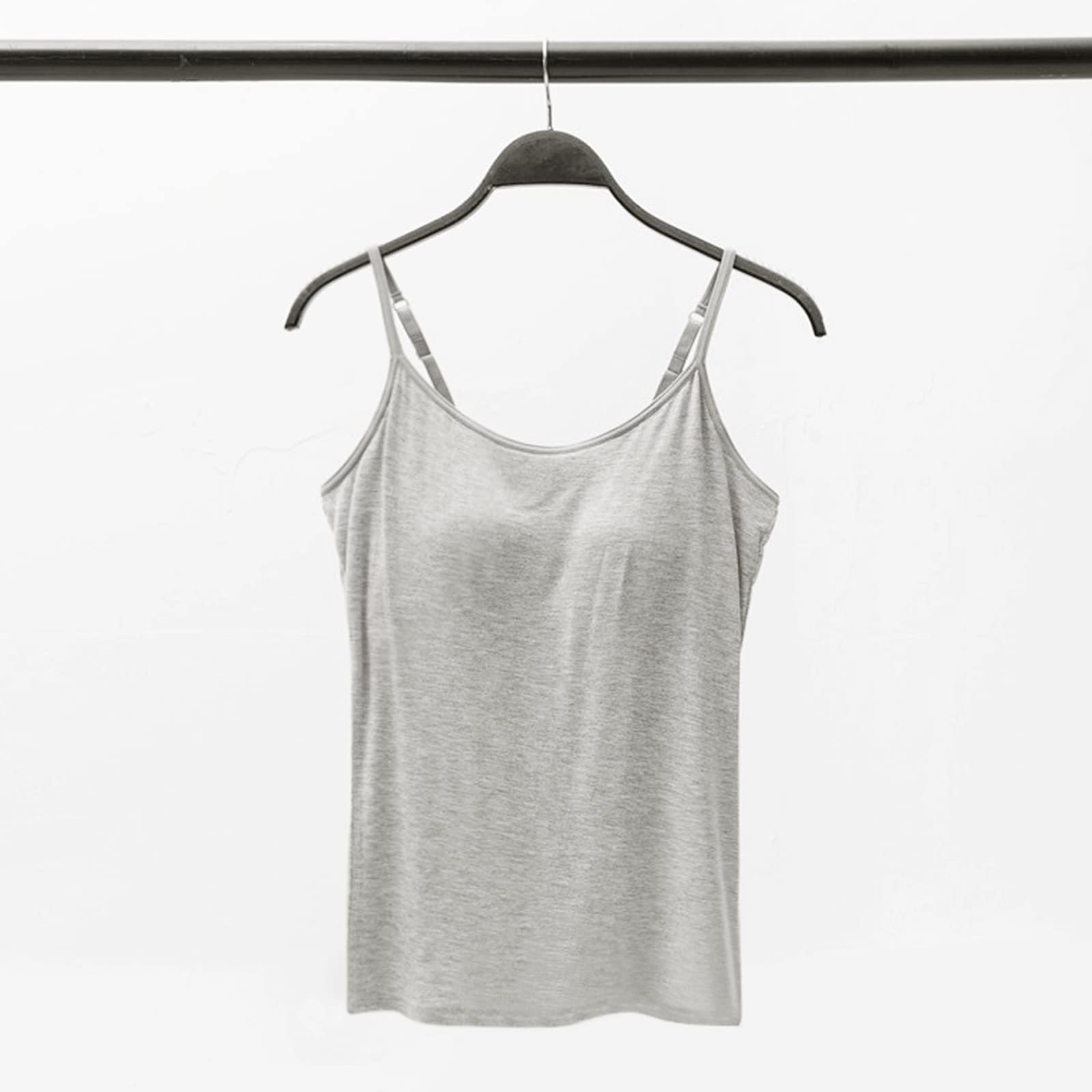 IQYU Top da donna nero con scollo a V con reggiseno integrato, in cotone, con spalline larghe, canotta estiva, canotta da yoga, top a spaghetti