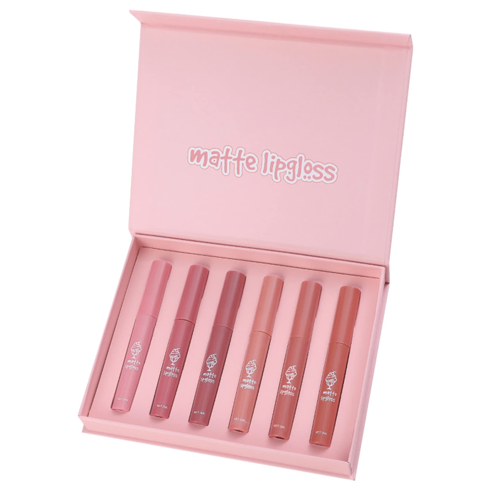 WGUST Formless Beauty by Lip Gloss Lip Glaze Lipstick 6 Sets Non Stick Cup Nude Skin Color Lip Gloss Cute Set Box Long Lasting Non Stick Cup Does Not Fade Waterproof Lip Gloss Korean Lipstick