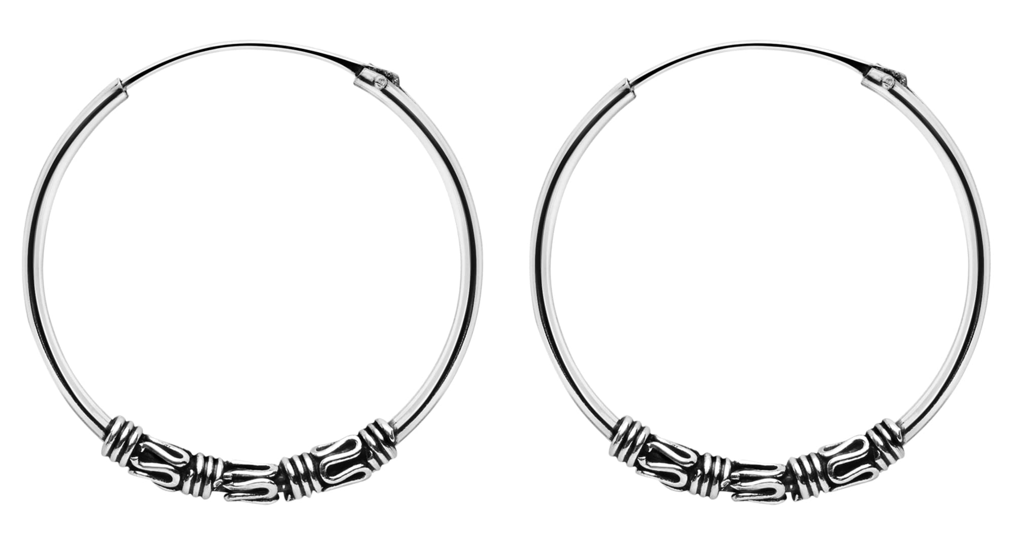 ENTREPLATA Par De Aros De Plata De Ley 925 Pendientes Unisex Etnicos Tribales Artesanales Criollas Plata Dos Aros De Bali Modelo 3 de 25 mm.