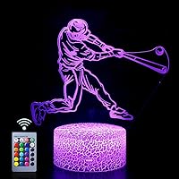 SEVENLADY Baseball Man 3D Night Light Lamp - Remote Touch Control, 16 Colors, USB/Battery Powered, Ideal Gift for Kids & Baseball Fans